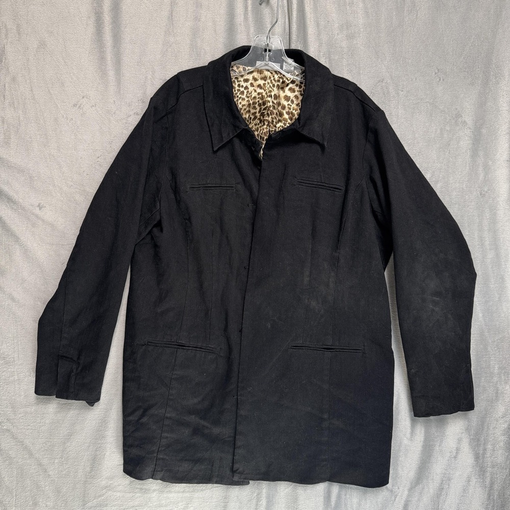 Chico's Platinum Jacket Womens 3X Black Leopard Lined Cotton Blend Coat Plus